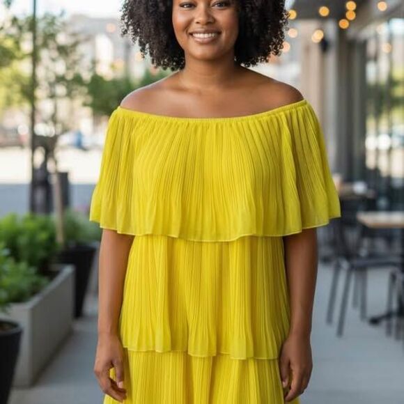 Yellow Off-the-Shoulder Chiffon Tiered Dress - Picture 1 of 3